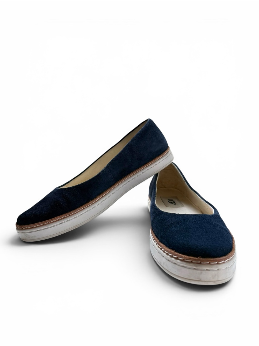UGG Women Flats Size 7 Navy Blue Suede Leather Slip On Platform - Picture 7 of 11